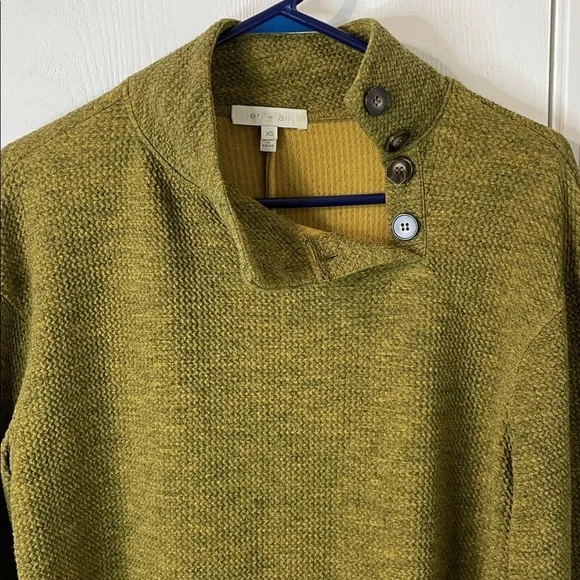 Anthropologie Eri + Ali Meyer Buttoned Pullover Olive Green Oversized Sweater XS - Picture 3 of 7